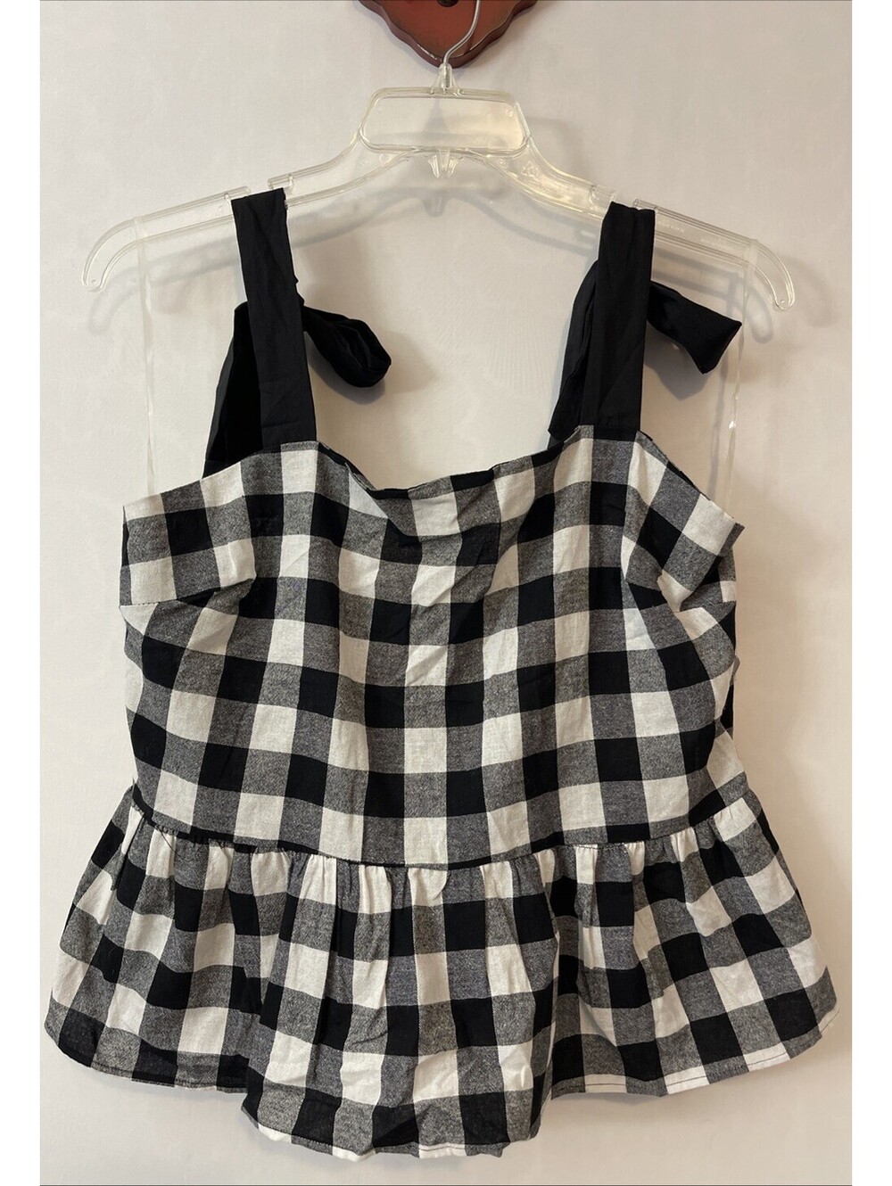 Charlotte Russe Womens XL Black & White Tie-Strap Ruffled Blouse NWT! A1660